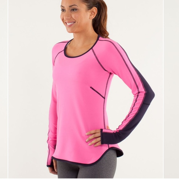 Lululemon Runder Under Long Sleeve shirt Black Swan / Raspberry Glo Light 8 - Picture 2 of 14